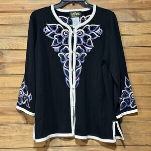 Bob Mackie Wearable Art Women’s Black Cardigan Embroidered Beaded Size Medium